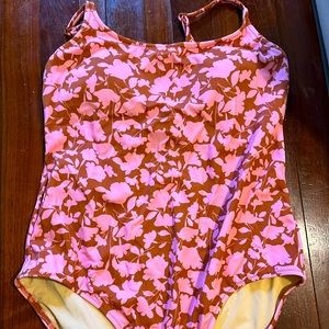 Floral One-piece Swimsuit pink and brown Women’s Small NWT